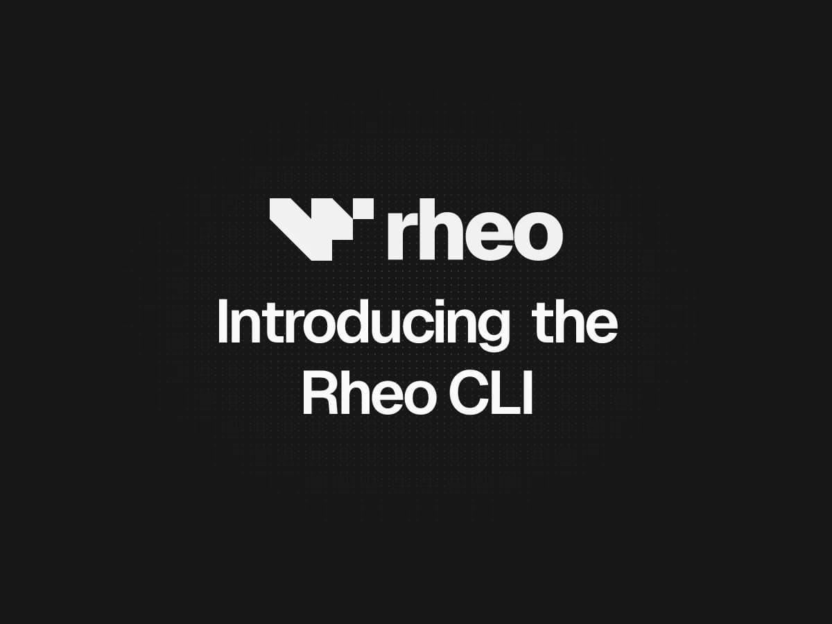Terminal running the Rheo CLI against workspace apps and flows