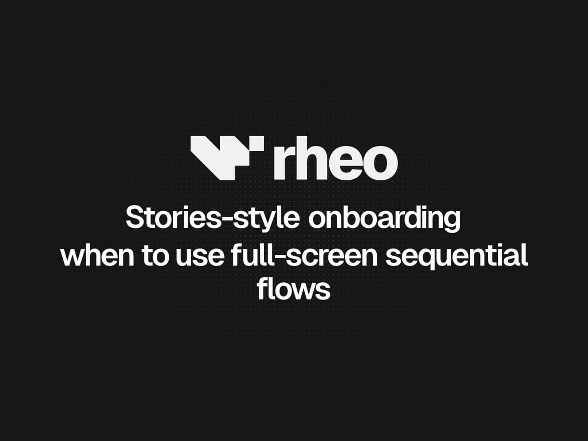 Full-screen sequential onboarding screens connected on the Rheo flow canvas